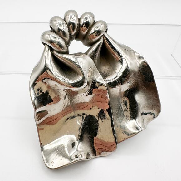 1940s H. Pomerantz Huge Epic Silver Tone Modernist Brooch MCM Biomorphic Bow - Picture 4 of 13